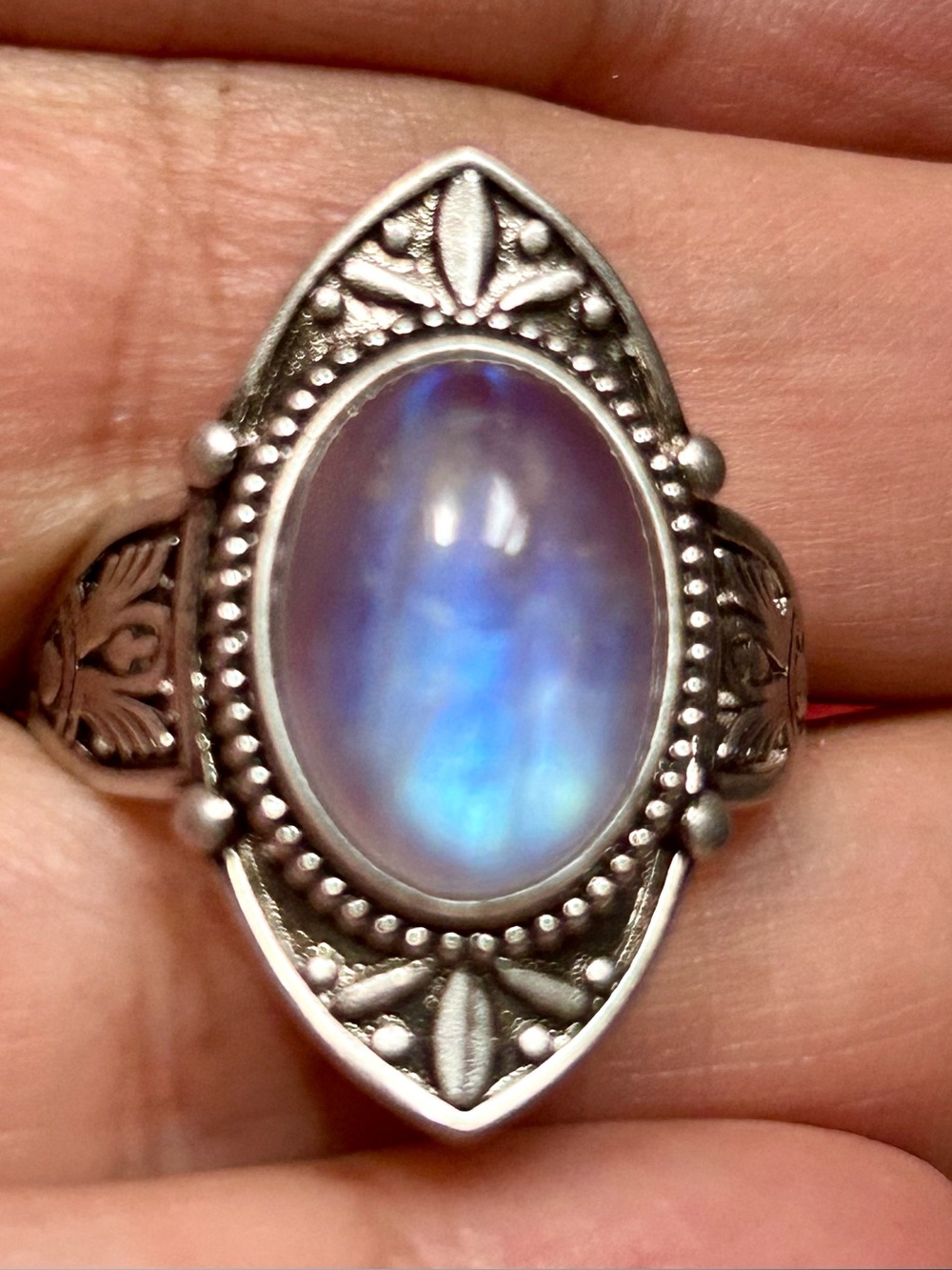 S925 Sterling Silver Moonstone Ring Authentic Crystal Blue Flash S 925